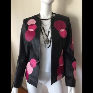 Black leather jacket/blazer w/pink hue circles
